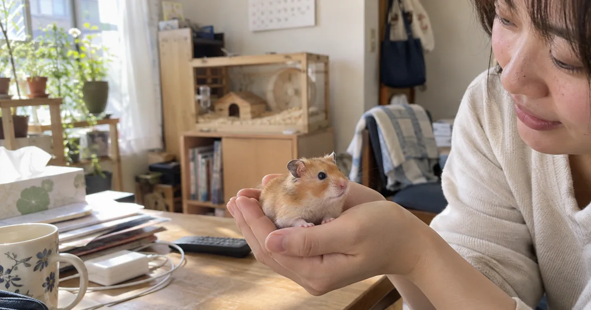 両手にのったゴールデンハムスター